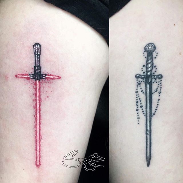 kylo ren lightsaber minimalist tattoo Kylo Tattoo, Kylo Lightsaber Tattoo, Kylo Ren Lightsaber Drawing, Light Sabors Tattoos, Star Wars Tattoo Kylo Ren, Red Lightsaber Tattoo, Small Lightsaber Tattoo, Kylo Ten Tattoos, Kylo Ren Lightsaber Tattoo