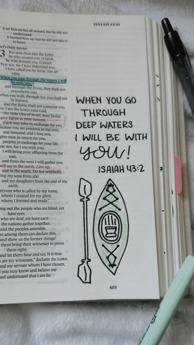 an open bible with the words when you go through deep waters, i will be with you