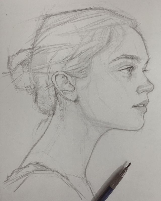 a pencil drawing of a woman's profile