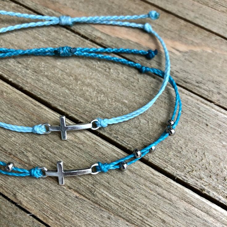 Mini Cross Connector Charm Bracelet or Anklet // Waterproof - Etsy Gym Pool, Wax Cord Bracelet, Beach Gym, Summer Gym, Mini Bracelet, Hair Decor, Swim Pool, Surfer Bracelets, Presentation Cards