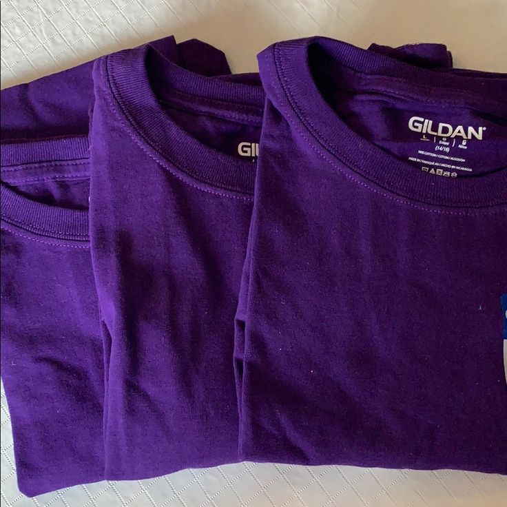 3 Gildan Youth T Shirts Size (14-16), 100% Cotton, Dark Purple Casual Purple T-shirt For Fan Merchandise, Purple Crew Neck T-shirt For School Spirit, Purple Short Sleeve T-shirt For Fans, Purple Short Sleeve Tops For Fan Merchandise, Casual Purple T-shirt For Fans, Purple Short Sleeve T-shirt For School Spirit, Purple Graphic Tee Fan Merchandise, Casual Purple School Top, Purple Short Sleeve T-shirt For School