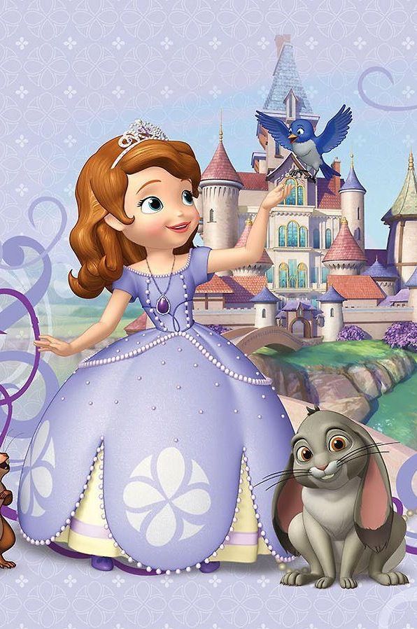 the princess and her pets in front of a castle