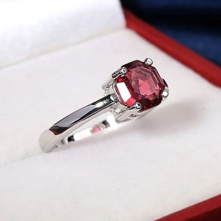 .925 Silver Ring With Lab Ruby. Size 7. Brand New. Gift-Boxed Red Gemstone Rings In Sterling Silver, Red Sterling Silver Rings With Prong Setting, Classic Silver Ruby Jewelry, Red Sterling Silver Ring Gift, Red Sterling Silver Round Rings, Elegant Red Sterling Silver Ring, Silver Ruby Round Jewelry, Silver Rings With Lab-created Ruby, Hallmarked Ruby Ring In Sterling Silver