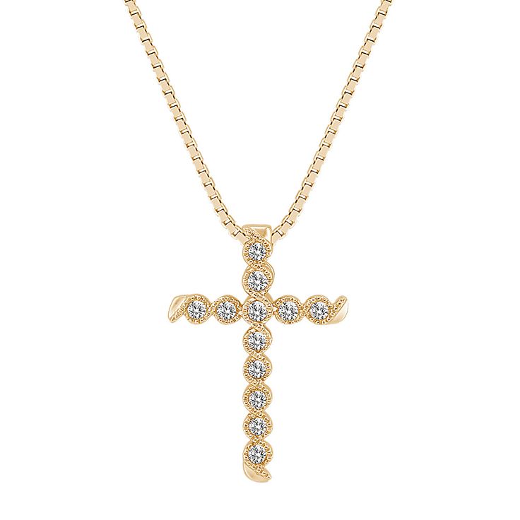 Round Diamond Swirl Cross Pendant in 14k Yellow Gold (18 in) Classic Cross Necklace With Diamond Accents, Gold Cross Necklace With Brilliant Cut, Yellow Gold Cross Necklace With Brilliant Cut, Gold Cross Pendant Necklace With Brilliant Cut, Elegant Yellow Gold Cross Necklace With Brilliant Cut, Classic Diamond Accents Cross Pendant Necklace, Classic Gold Diamond Cross Necklace, Gold Diamond Cut Cross Pendant Necklace, Classic Gold Cross Diamond Necklace