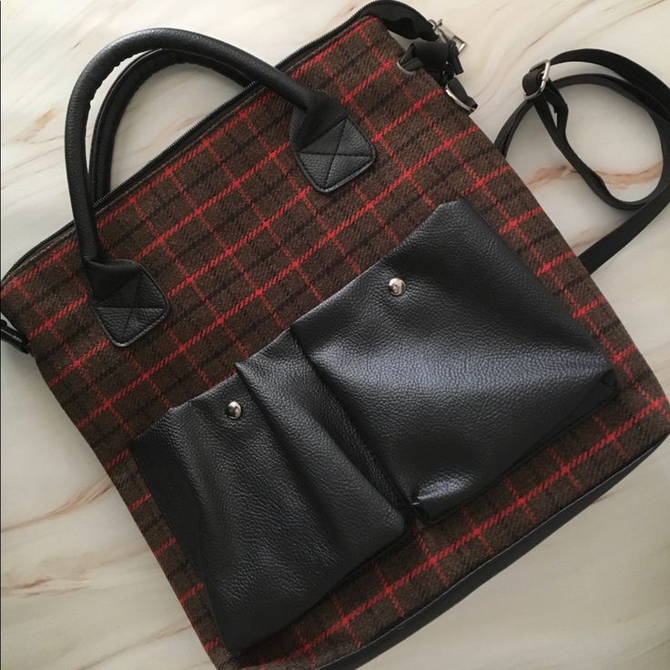 Large Red & Black Plaid Shoulder Bag. Black Nylon Interior. Measures 15” X 4.5” X 13.5”, Outside Pockets (2), 5.5” X 6”. Nwt. #Shoulderbag #Handbag #Plaidshoulderbag Black School Bag For Fall, Fall Red Satchel With Adjustable Strap, Red Satchel With Adjustable Strap For Fall, Black School Bags With Leather Handles, Fall Travel Red Shoulder Bag, Marmont Super Mini, Fendi Baguette Bag, Lv Bumbag, Small Canvas Bags