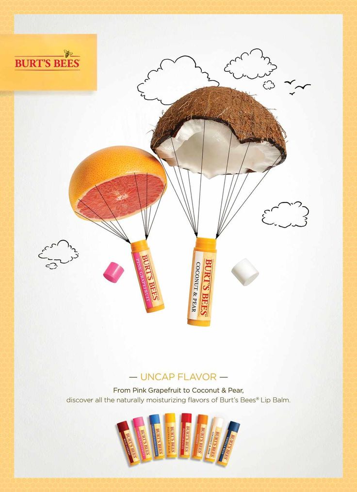 an advertisement for burit's bees with fruit and parachutes