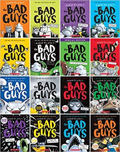 the bad guys series is shown in many different colors and font styles, including black, white