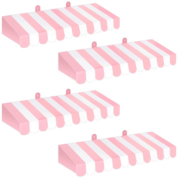 pink and white striped awnings are shown in three different positions, one for each other