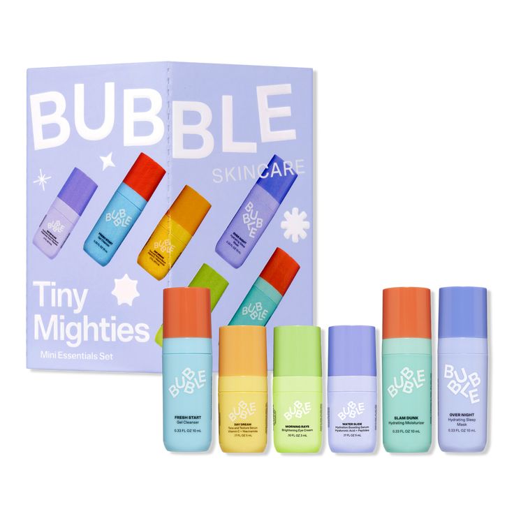 the bubble skin care gift set includes five different types of deodorant, and four