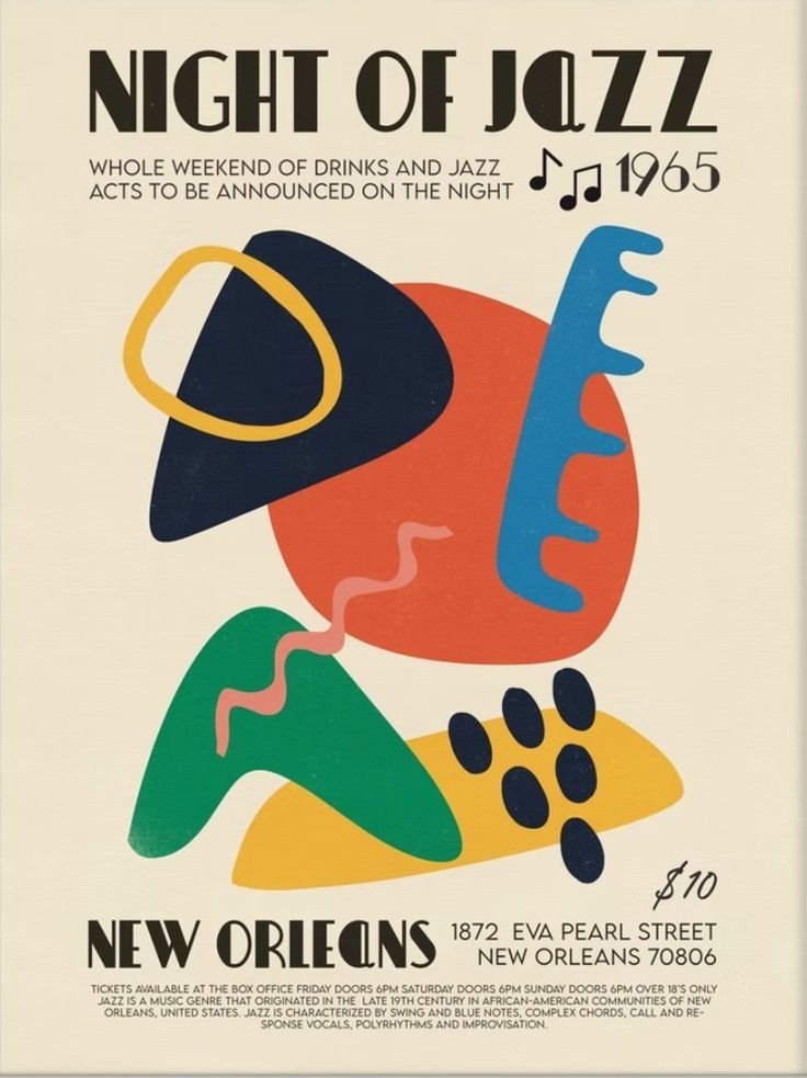 a poster for the new orleans jazz band night of jazz