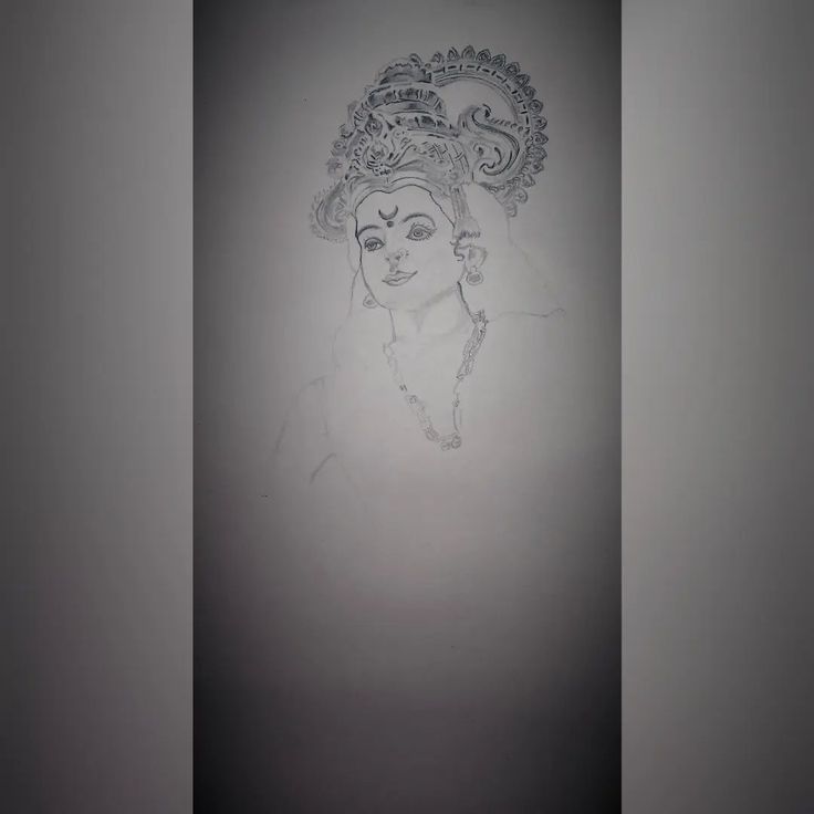 a black and white drawing of a woman with an elaborate headdress on her face