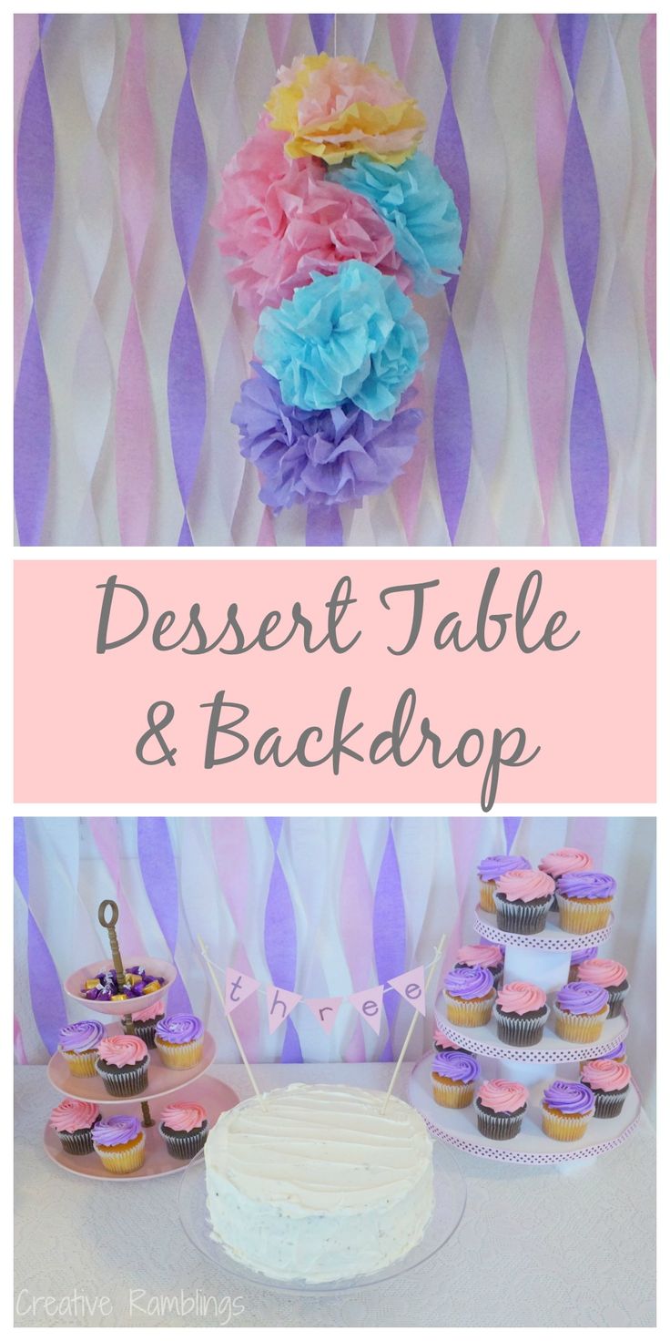 dessert table and back drop with cupcakes