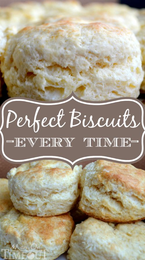 some biscuits are stacked on top of each other with the words perfect biscuits every time