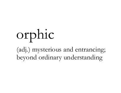 an image with the words orphic written in black and white, on top of it