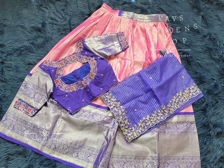 Pure Kanchi Silk Traditional Half Saree Set This beautiful half saree set is made from pure Kanchi silk, known for its luxurious feel and elegant drape. The fabric is of the highest quality, ensuring a comfortable and long-lasting wear. The set includes a blouse and a lehenga, both made from the same pure Kanchi silk fabric. The blouse is available in size 34, with inner margins that can extend up to size 40. For those who need a size 32, alterations can be done upon request. The blouse comes st Anarkali Tussar Silk Set With Traditional Drape, Anarkali Tussar Silk Set, Navratri Tussar Silk Sets With Cutdana, Silk Sets With Zari Work In Traditional Drape, Traditional Drape Silk Sets With Zari Work, Traditional Silk Sets With Zari Work, Bollywood Silk Sets With Cutdana Details, Bollywood Style Silk Sets With Cutdana, Tissue Silk Sets With Cutdana For Festivals