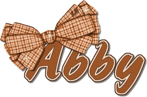 an image of a bow tie with the word abby in brown and tan colors