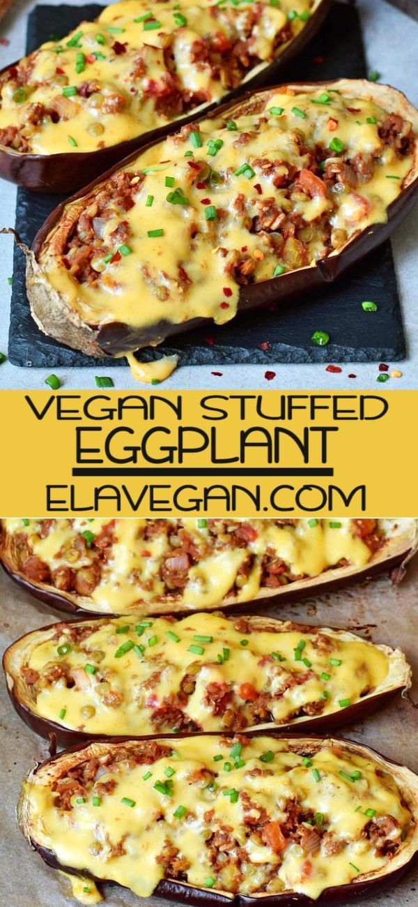 an eggplant is stuffed with meat and cheese