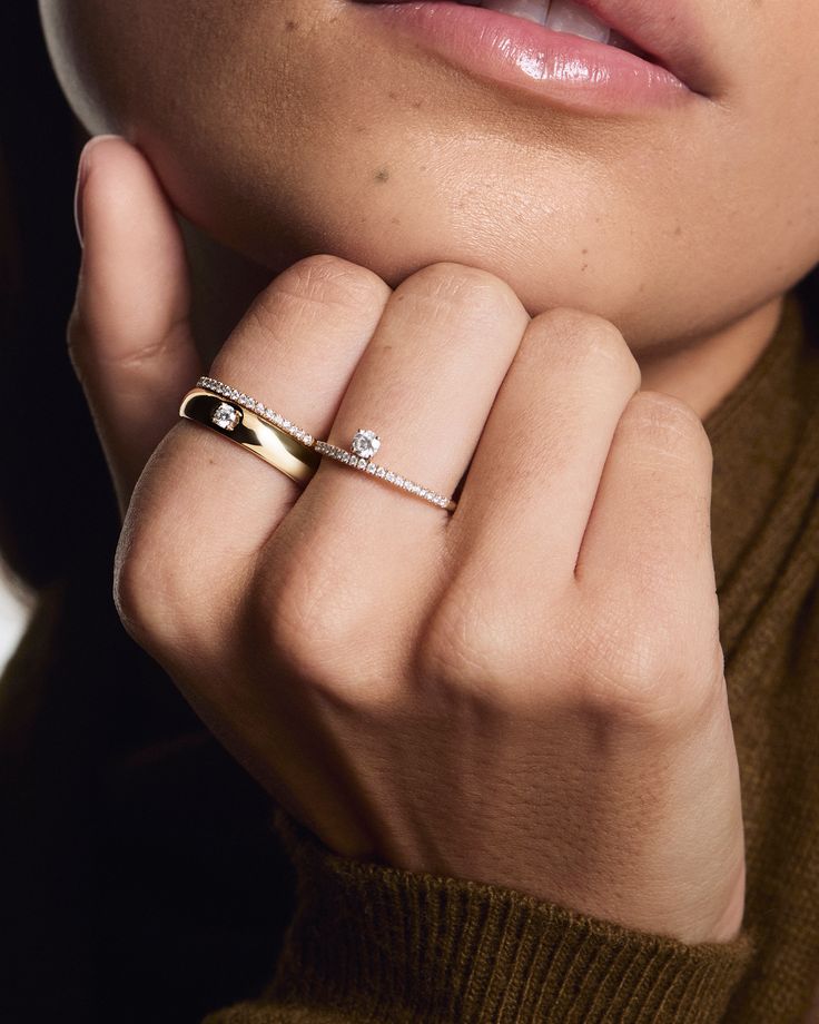 A stream of 21 pavé lab-grown diamonds lead to a delicate 1/7 carat stone hovering above the band. A graceful addition to any ring stack, set in 14k white or yellow gold. Diamond Icon, Rock Gifts, Studded Necklace, Ring Stack, Everyday Rings, Modern Ring, Pave Ring, Travel Jewelry, Emerald Diamond