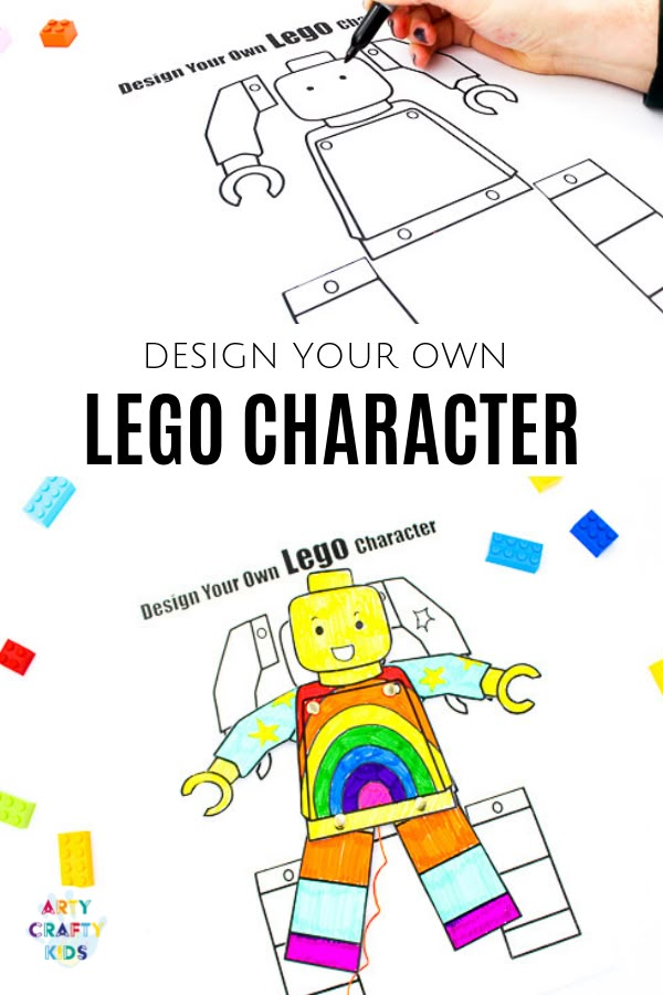 someone drawing a lego character on paper with the words, design your own lego character