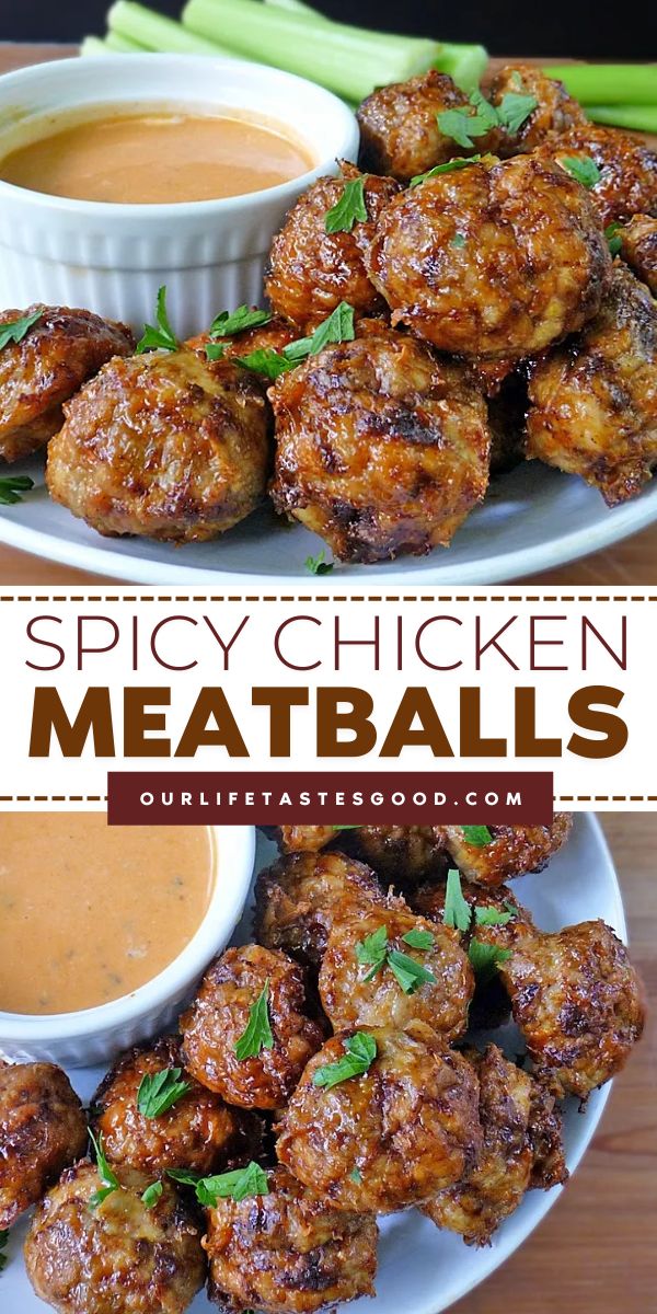 Try Spicy Chicken Meatballs, the best holiday appetizer that’s both nutritious and delicious! This simple holiday recipe features ground chicken, chili powder, cumin, paprika, and honey glaze with Buffalo Ranch Dipping Sauce. Make it today and enjoy! Jalapeño Cheddar Meatballs, Chicken Meatballs Appetizer, Ground Chicken Meatballs Air Fryer, Trader Joes Chicken Meatballs, Chicken Meatball Sauce, Ground Chicken Appetizers, Hot Honey Meatballs, Meat Appetizer Recipes, Appetizer Recipes Chicken