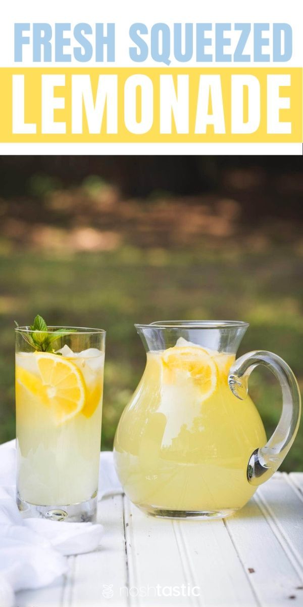 the cover of fresh squeezed lemonade is shown next to a pitcher and glass filled with ice