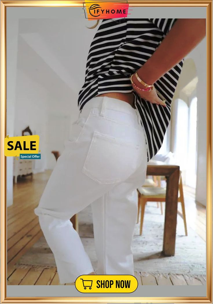 Loose Cotton Plain Casual Pants High Waist Pants For Spring, Spring High-waist Pants For Everyday, Chic Non-stretch Everyday Pants, Everyday White Mid-rise Pants, Chic Ankle-length Pants For Everyday Wear, Non-stretch Wide Leg Everyday Pants, White Tapered Leg Pants For Everyday, Mid-rise Pants For Everyday Spring Wear, Everyday White Tapered Leg Pants