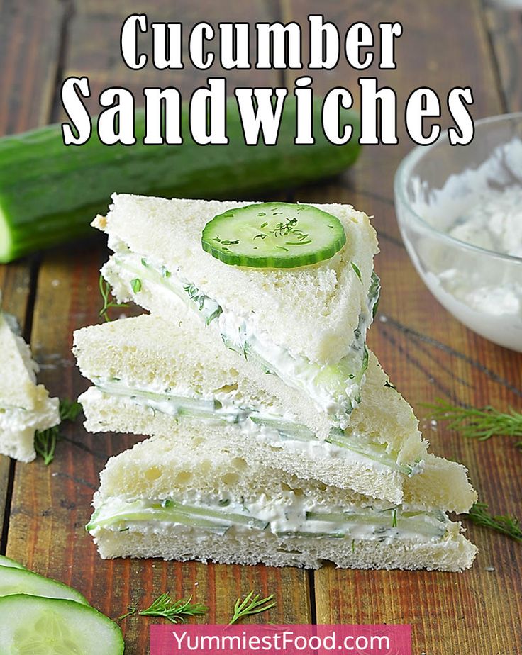 cucumber sandwiches stacked on top of each other with the words cucumber sandwiches