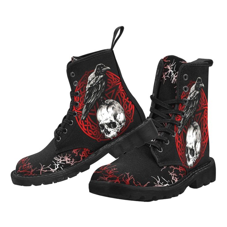 Gothic skull raven witch Martin Boots-MoonChildWorld Pentagram Shoes, Crow Clothes, Boots Magic, Moon Boots Black, Black Cat Shoes, E Boy Outfits, Witchy Shoes, Raven Witch, Witchy Boots