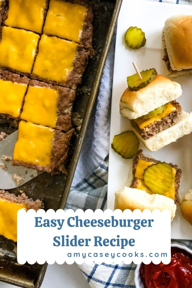 an easy cheeseburger slider recipe with pickles and ketchup on the side