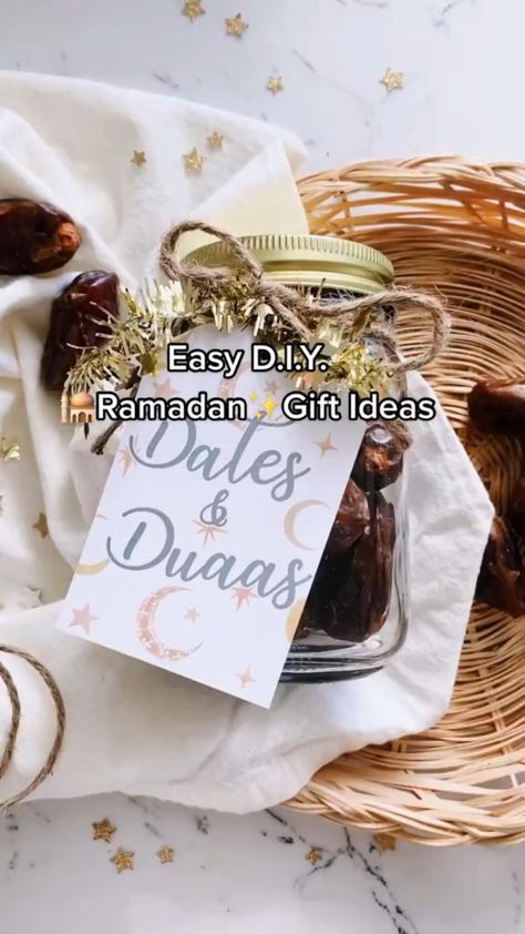 an image of dates and nuts in a jar on top of a cloth with the words easy diy ramadan gift ideas