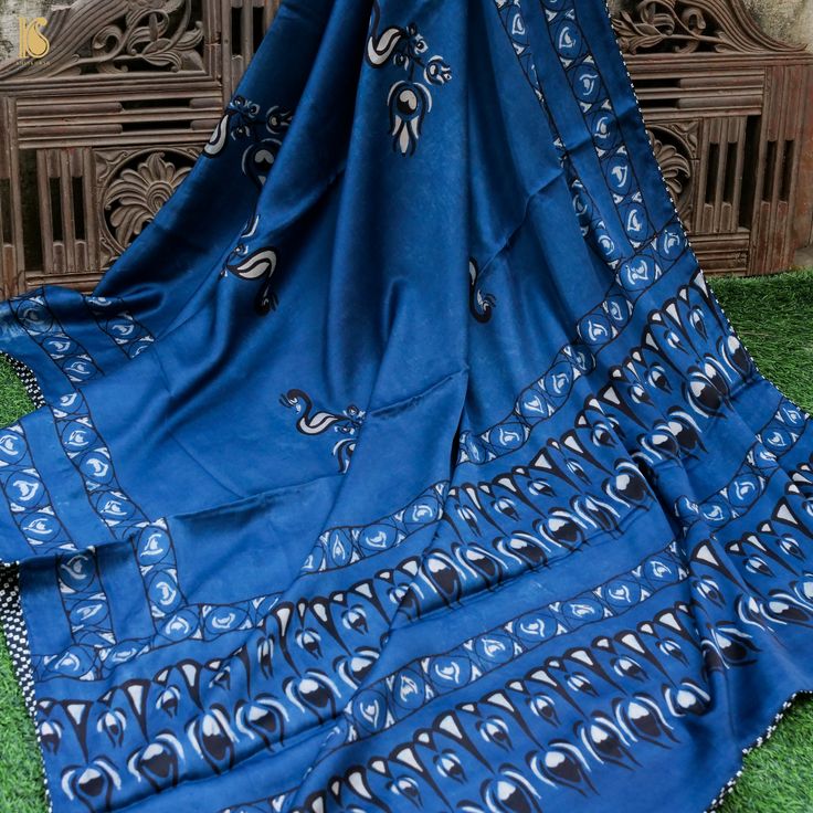 Pakshi - Cobalt Blue Pure Modal Silk Ajrakh Dupatta - Khinkhwab Bohemian Blue Traditional Wear With Kalamkari Print, Traditional Mulmul Wear With Kalamkari Print, Traditional Indigo Saree For Navratri, Traditional Kalamkari Print Mulmul Wear, Bohemian Katan Silk Traditional Wear With Block Print, Blue Bohemian Traditional Wear With Kalamkari Print, Bohemian Katan Silk Saree With Block Print, Traditional Drape Mulmul Traditional Wear With Kalamkari Print, Unstitched Mulmul Traditional Wear With Kalamkari Print