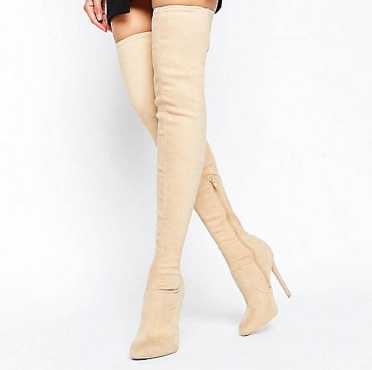 Asos Brand Nude Over The Knee Boots Size 7us Women Stretchy Band Brand New Fitted Beige Boots For Fall, Beige Fitted Knee-high Heels, Fitted Beige Knee-high Heels, Cream Fitted Heels For Fall, Fitted Beige Boots With Pointed Toe, Beige Fitted Heeled Boots For Fall, Fitted Beige Heeled Boots For Fall, Beige Casual Fitted Boots, Fall Fitted Beige Heeled Boots