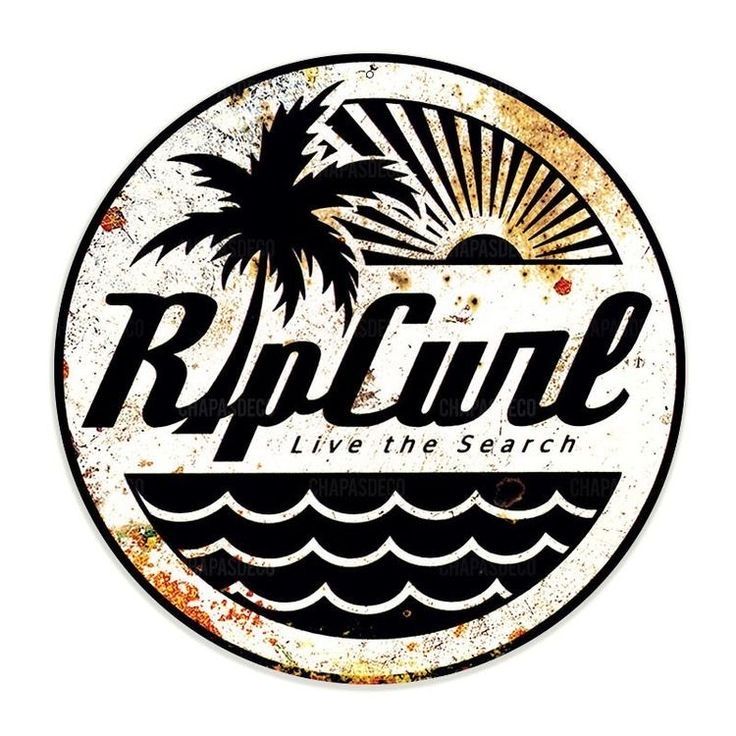 a round metal sign with the words ripline and palm trees on it's side