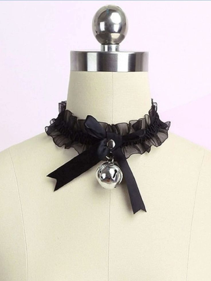 Bell Decor, Lace Choker Necklace, Lace Choker, Nickel Free Jewelry, Bow Decor, Bell Pendant, Neck Jewellery, Black Choker, Jewelry Choker