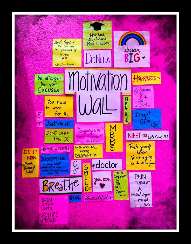 a bulletin board that has been decorated with notes and magnets to help students write their own motivational messages