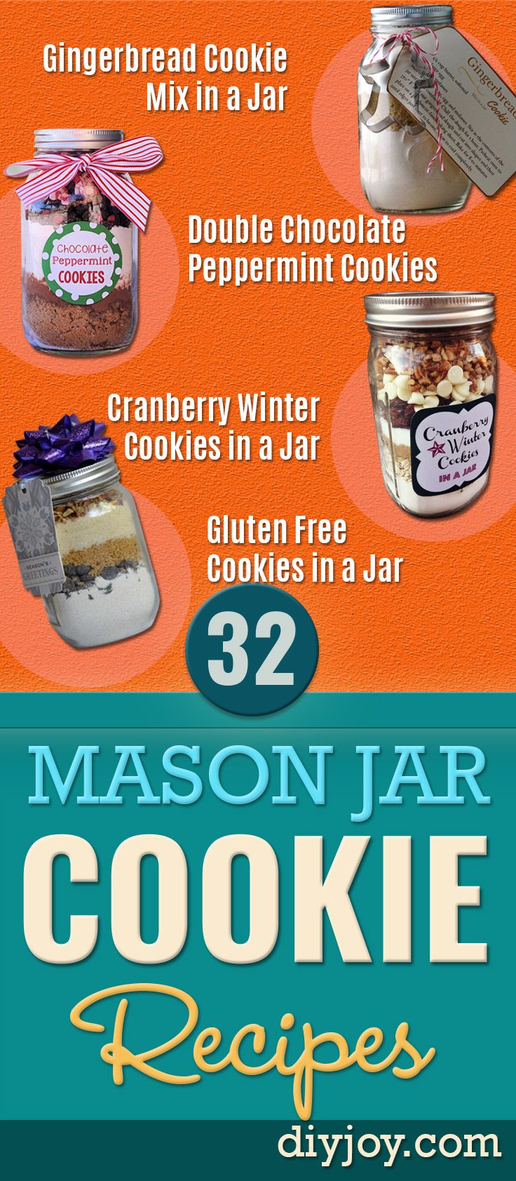 mason jar cookie recipe poster with instructions for making cookies and other desserts in jars