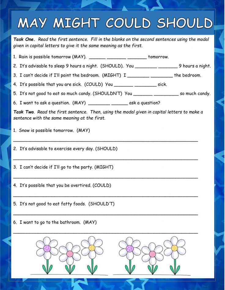 the worksheet for may might could be used to help students understand what they are doing