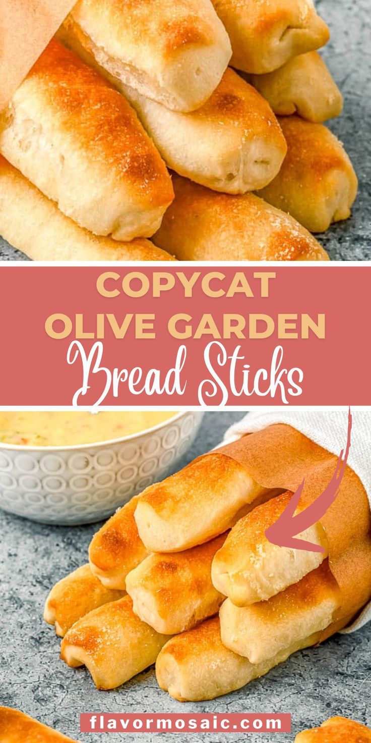 several different types of bread sticks with text overlay that reads copycat olive garden bread sticks