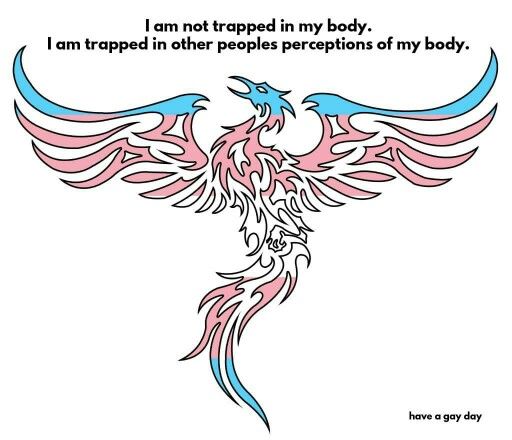 a drawing of a bird with the words i am not trapped in my body, i am