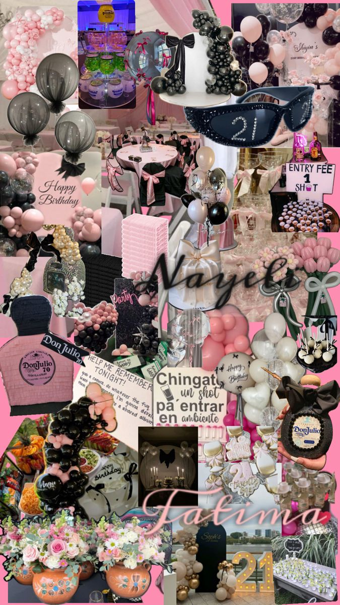 a collage of pink, black and white items with the word love on them