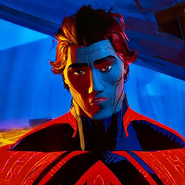 an animated man with red hair and blue eyes