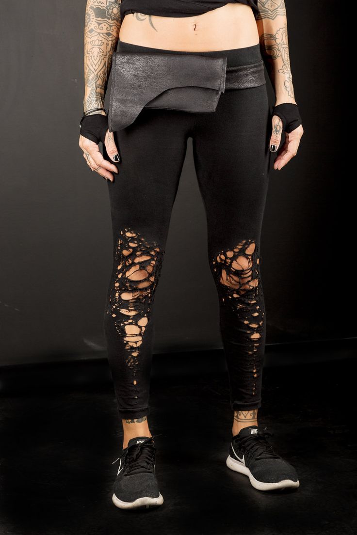 Basic shredded futuristic women's leggings.Made of cotton Lycra, mid waist,elastic waistband and distressed... What i love on these leggings is that it may be an edgy design for leggings but they are so comfortable and great looking at the same time once you wear them you only gonna want one more color ! Fitted Distressed Alternative Bottoms, Distressed Fitted Alternative Bottoms, Edgy Fall Streetwear Leggings, Punk Style Distressed Fitted Bottoms, Fitted Punk Distressed Bottoms, Fitted Distressed Punk Bottoms, Grunge Fitted Distressed Bottoms, Grunge Distressed Fitted Bottoms, Stretch Grunge Pants For Alternative Fashion