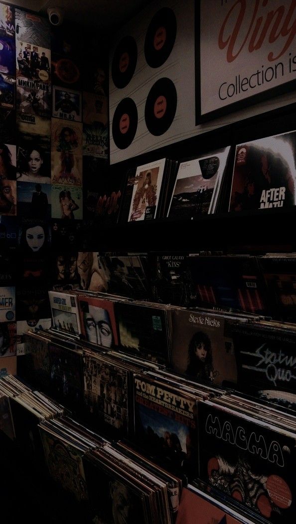 an old record store with records on the wall