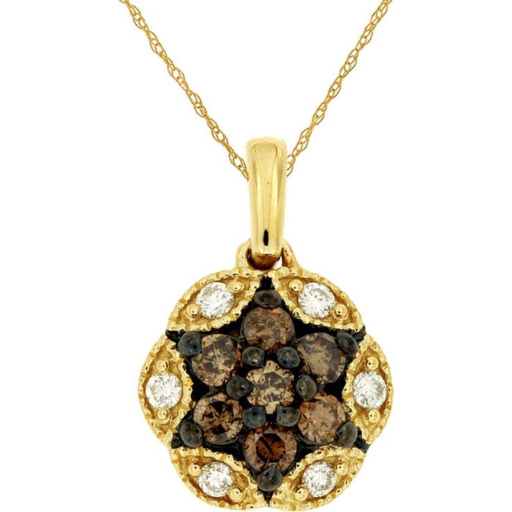 Royal 14K Yellow Gold Diamond & Mocha Diamond Pendant - 0.12 Carat Total Diamond Weight Luxury Brown Jewelry With Diamond Accents, Fine Jewelry In 14k Gold, Brown, Fine Jewelry In 14k Gold With Brown Color, Brown Diamond Jewelry For Anniversary, Brown Diamond Accented Jewelry For Anniversary, Brown Jewelry With Diamond Accents For Anniversary, Fine Brown 14k Gold Jewelry, Anniversary Brown Diamond Jewelry, Elegant Pendant