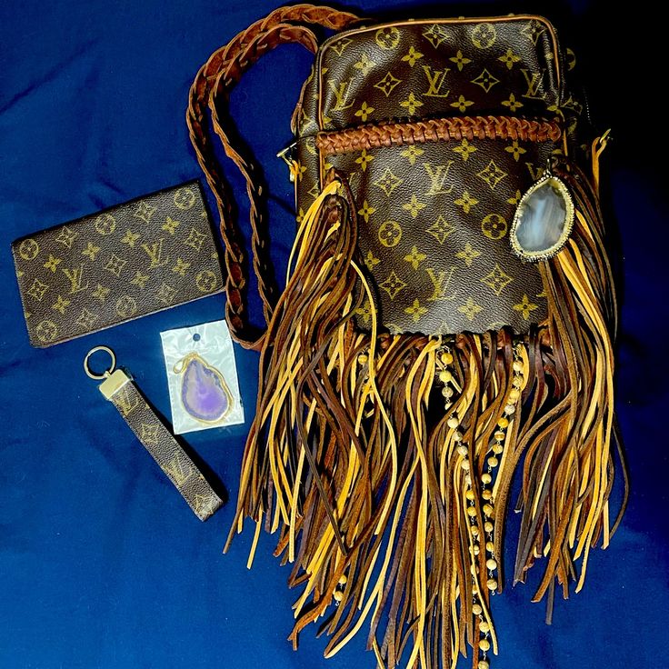 Revamped Crossbody Lv Purse From Vintage Boho Bags Extra Rock Chain Key Chain (Not Included) Wallet All In Excellent Used Condition!!! *****Willing To Sell For $800 Including Shipping Via Venmo!!! Saves You And I Money Upcycled Louis Vuitton Handbags, Lv Purse, Keychain Wallet, Boho Bags, Louis Vuitton Handbags, Vintage Boho, Bundles, Louis Vuitton, Women Accessories