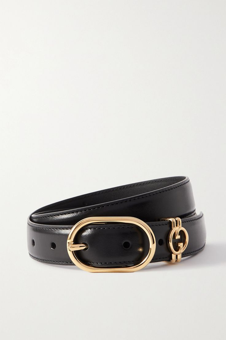 Gucci's belt is topped with the iconic 'GG' hardware in place of a traditional loop. It's crafted from black leather and has a cylindrical buckle. Wear it to elevate jeans or tailoring. Belt Gucci, Gucci Leather Belt, Gucci Leather, Gucci Belt, Gucci Accessories, Black Belt, Belts For Women, Net A Porter, Belt Buckles