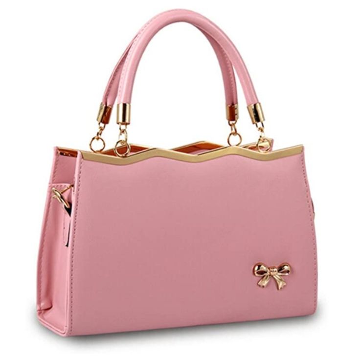 Color: Pink Material:Pu Leather, Metal Handle Dimension:(L*H*W)11.8 X 7.9 X 4 Inch Features: Top Handle, Tote Bag, Handbag, Gold Bow Detail, Padlock Style Bag, Gold Metal Handle Material, Zipper Closure, Comes With Detachable Strap To Enable Shoulder Carry. Little Leather Smell Is Normal.Putting It Outside For Few Days,The Smell Will Disappear. Item # Mi1336 Designer Leather Handbags, Women Bags Fashion, Designer Shoulder Bags, Casual Tote, Design Collection, New Girl, Leather Design, Casual Bags, Women's Bags