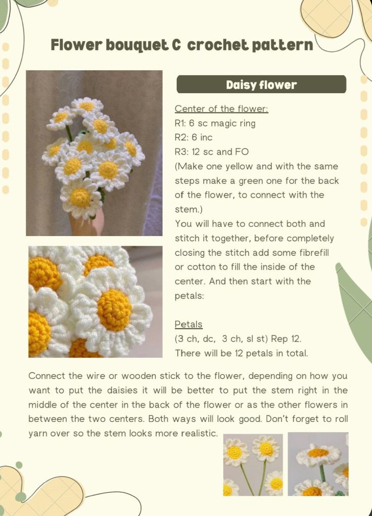 the instructions for crochet flowers are shown