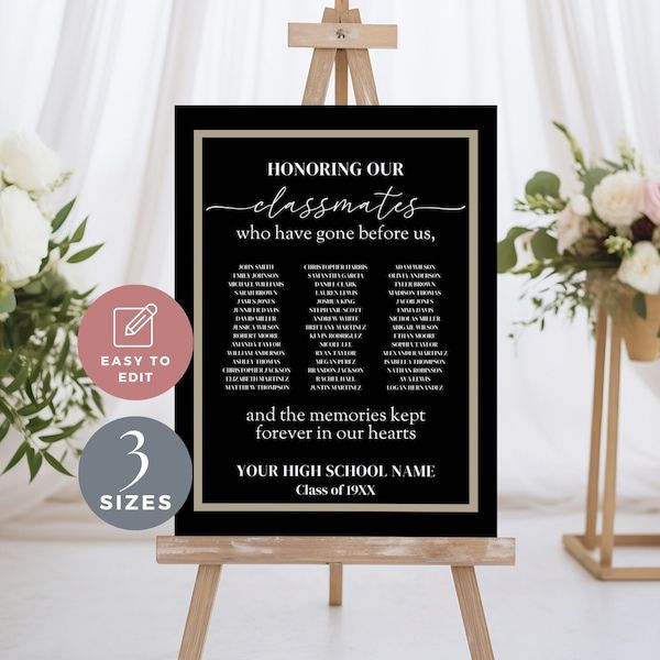 a black and white wedding ceremony seating chart on an easel with flowers in the background