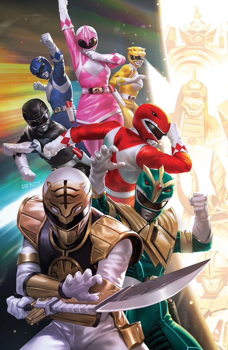 the power rangers movie poster with all their characters in front of an image of them